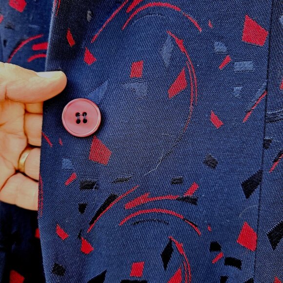 Vintage Turkish Tekbir Modest Coat 80s/90s Navy Red Woven Jacquard 6 8 38 - Picture 12 of 15